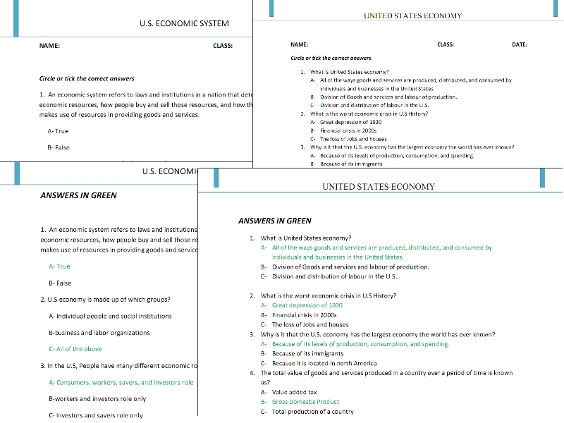 US Economy worksheets pdf | GREAT SOCIAL STUDIES